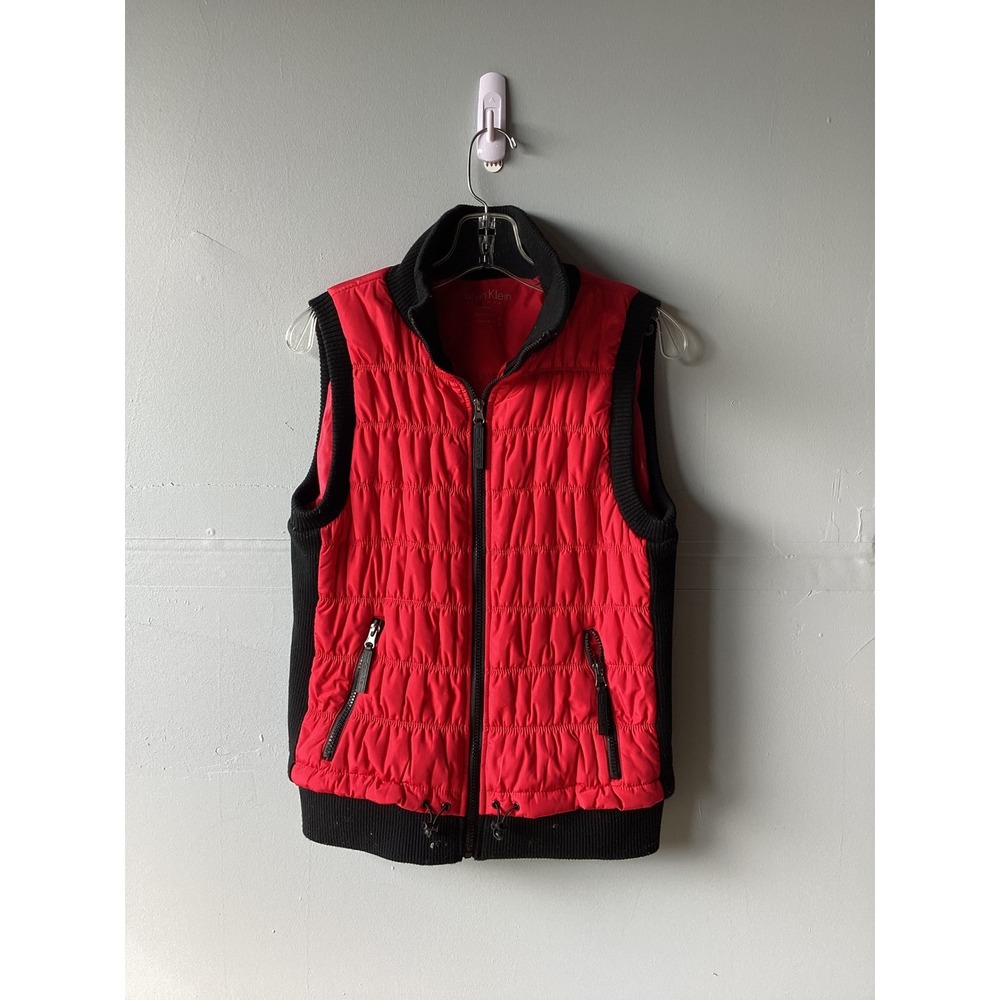 Calvin Klein Performance Red Black Quilted Puffer Vest Mock Neck Medium